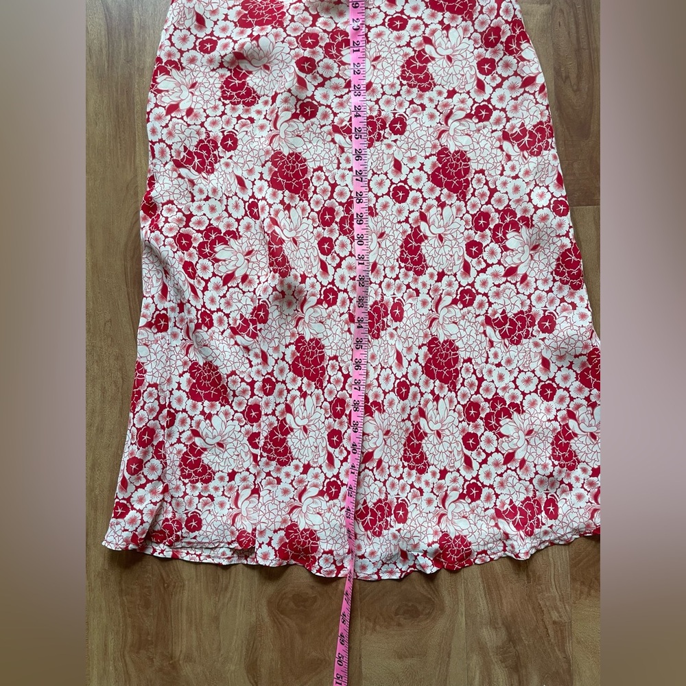 Vintage 90s Red & White Floral Print Maxi Sleeveless V-Neck Slip Dress Sz Small - Picture 12 of 12